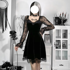 Lace Patchwork Ruffle Waist Dress