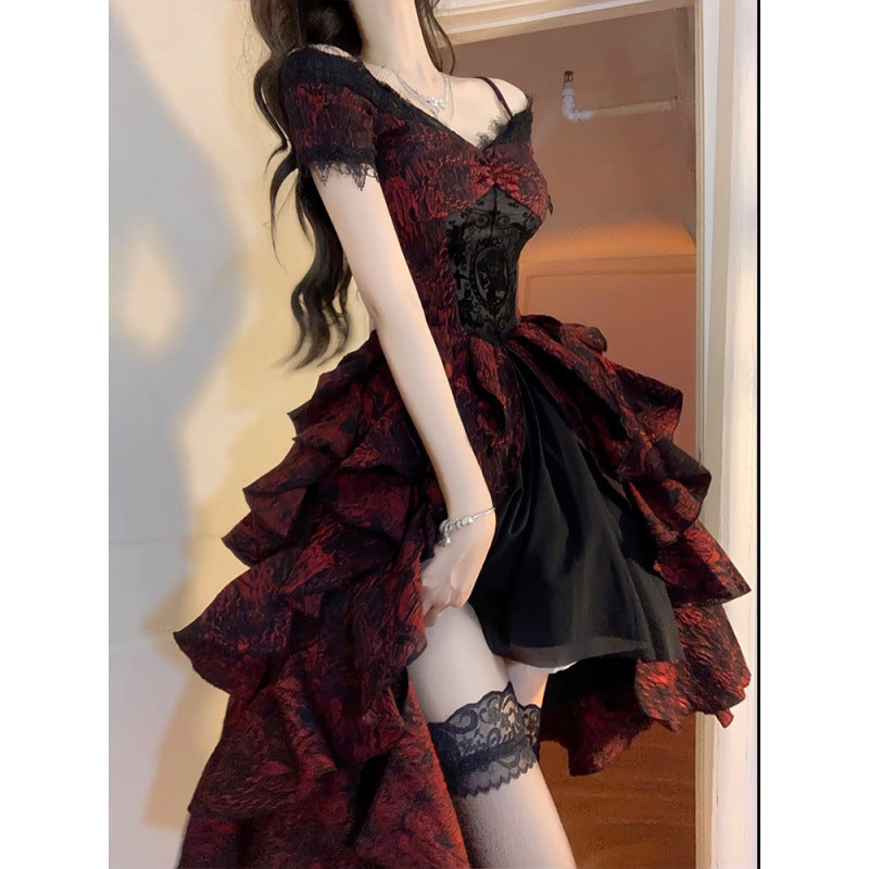 Floral Lace Halter Puffy Dress