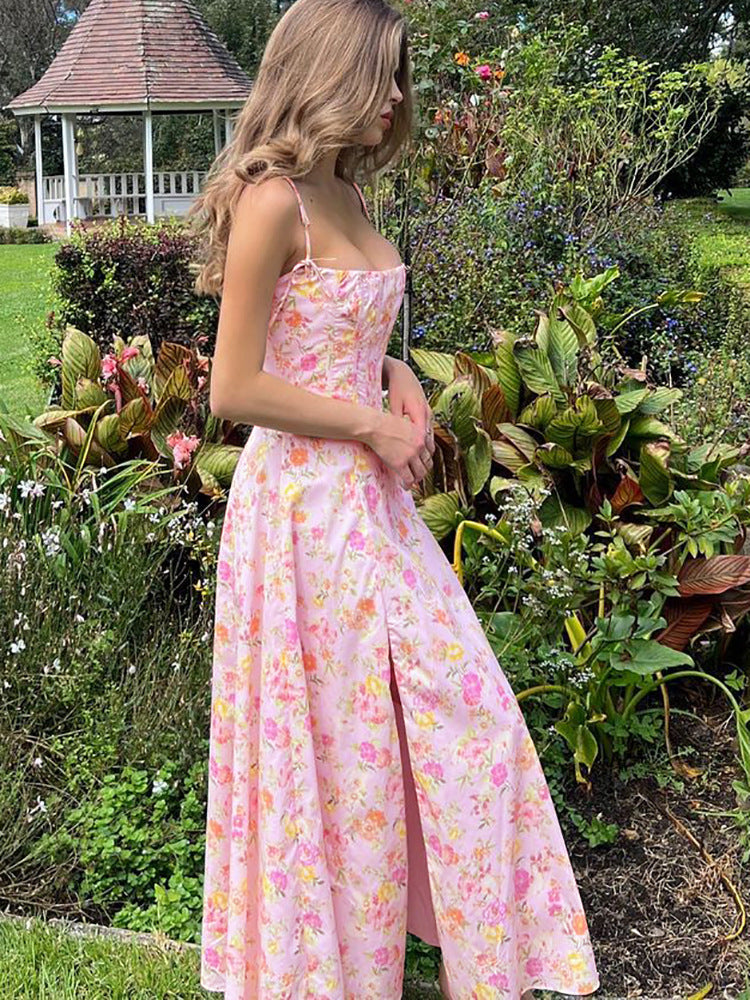 Vestido halter con diseño de espiga y patchwork floral