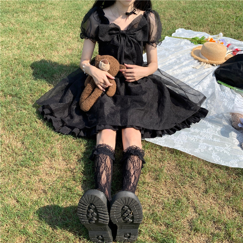 Vestido Lolita con cintura estrecha y falda abullonada