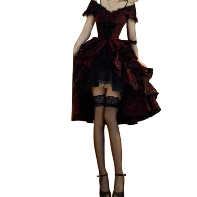 Floral Lace Halter Puffy Dress