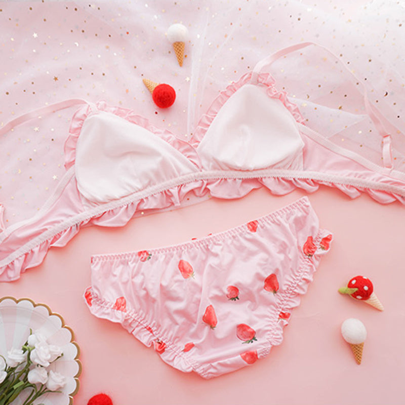 Cute Strawberry Bra Underwear Set