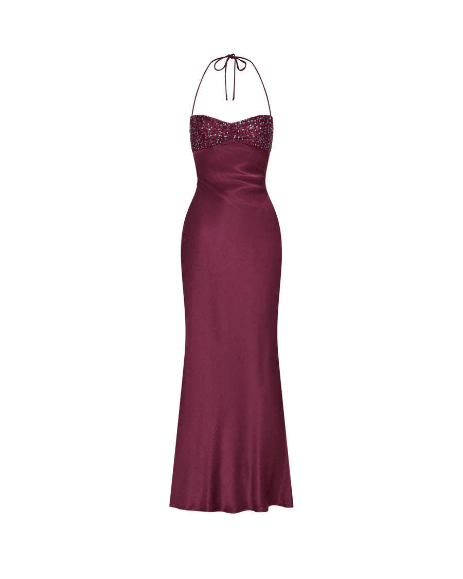Sequined Satin Solid Color Open Back Tie Hip Dress