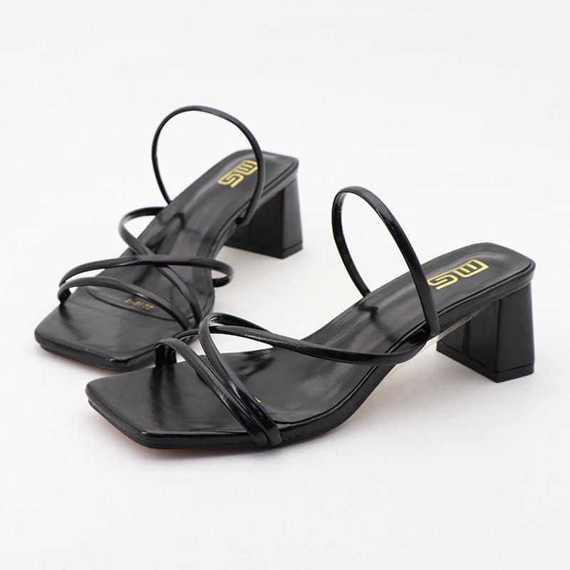 Sandalias de tacón grueso con cabeza cuadrada