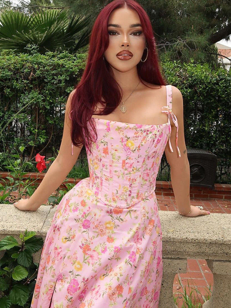 Vestido halter con diseño de espiga y patchwork floral