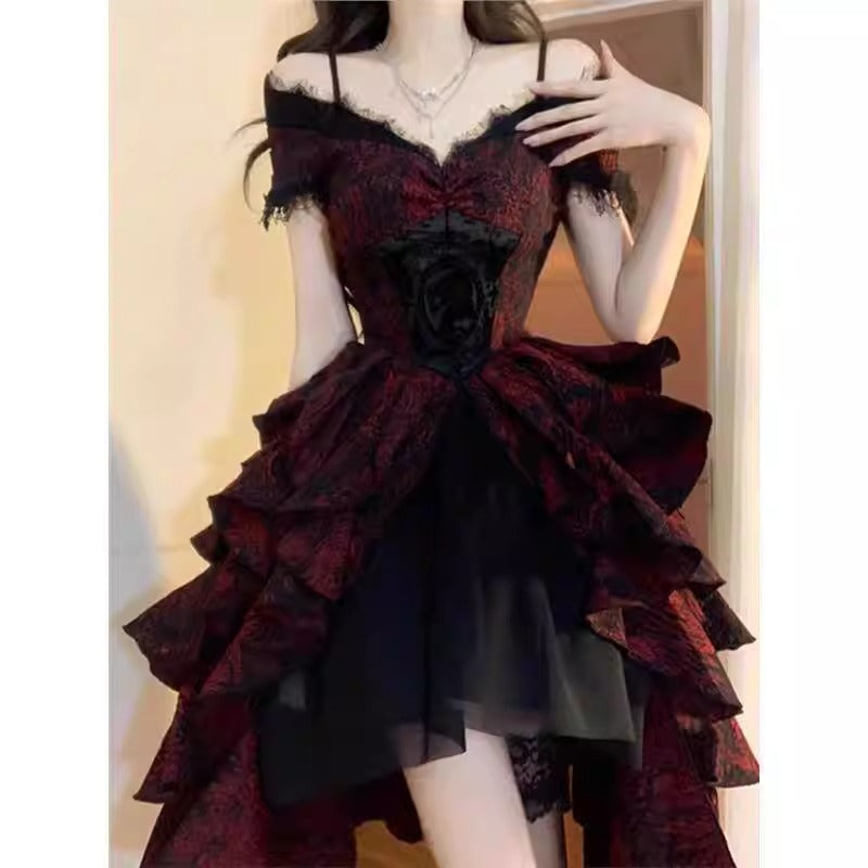 Floral Lace Halter Puffy Dress