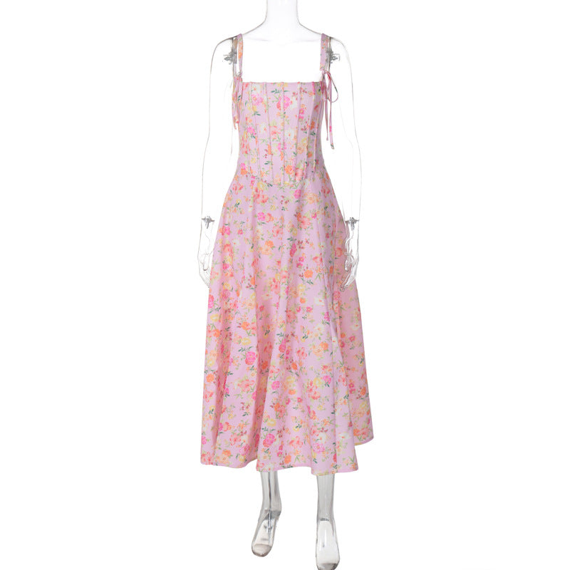 Vestido halter con diseño de espiga y patchwork floral
