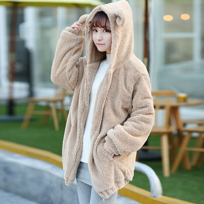 Cute Cartoon Hooded Plush Coat