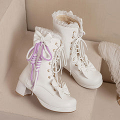 Pastel Bow Lace up Boots