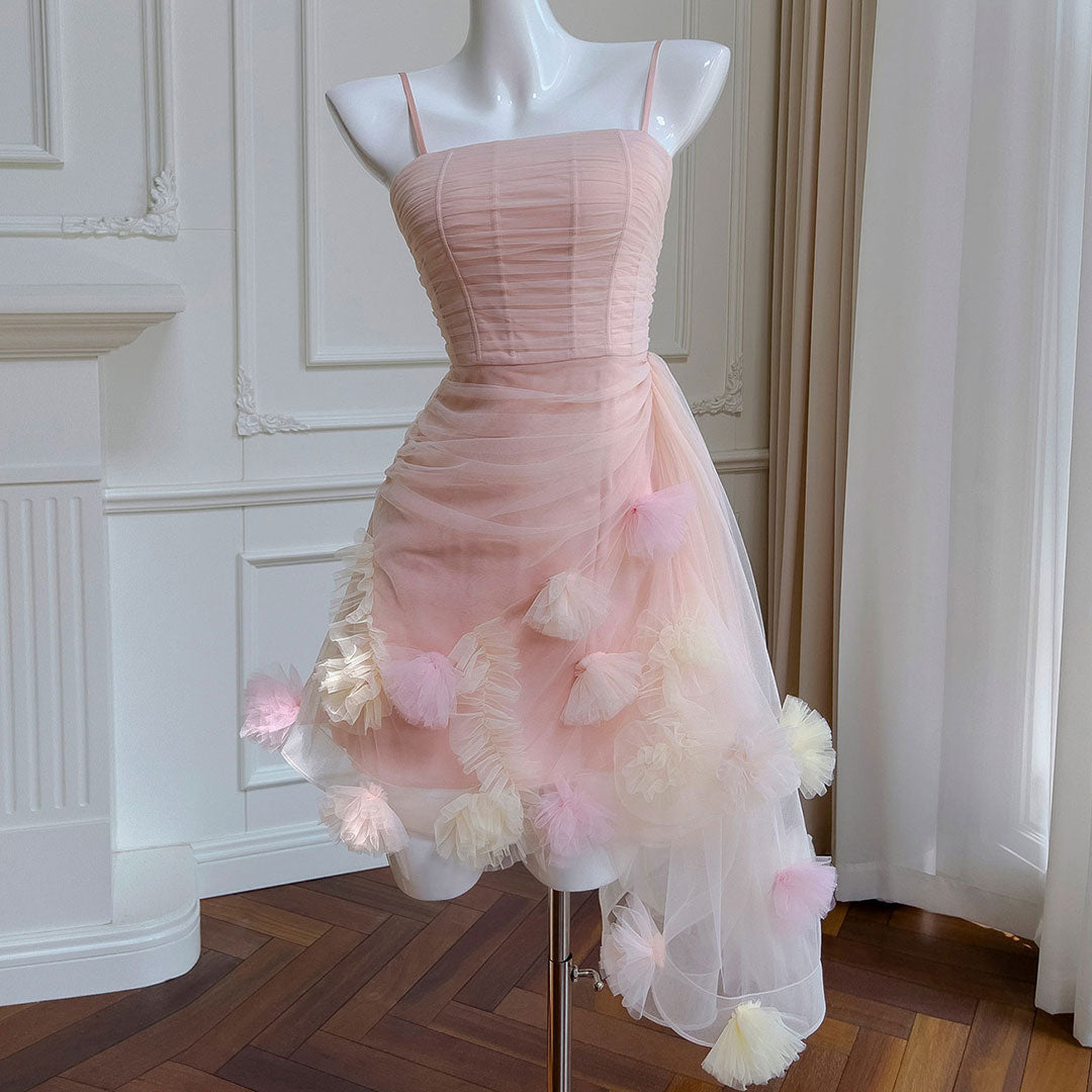 Pink Lace Dress Tulle Flower Prom Dresses