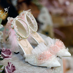 Pink Feather Flower Shoes