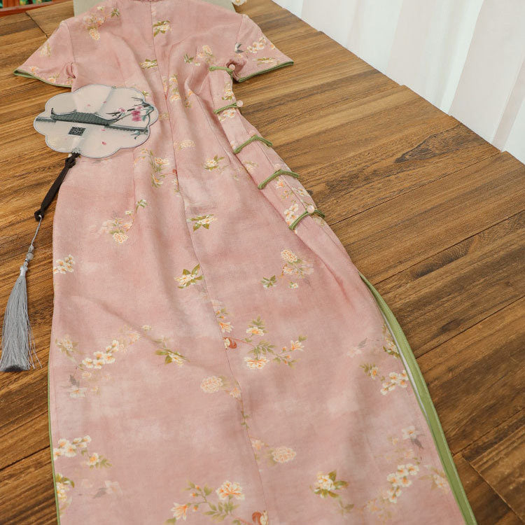 Pink Flower Cheongsam Dress