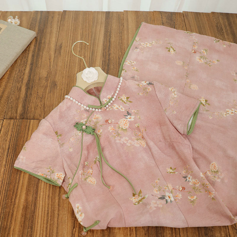 Pink Flower Cheongsam Dress