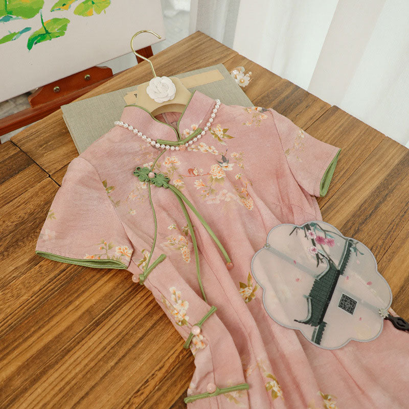 Pink Flower Cheongsam Dress