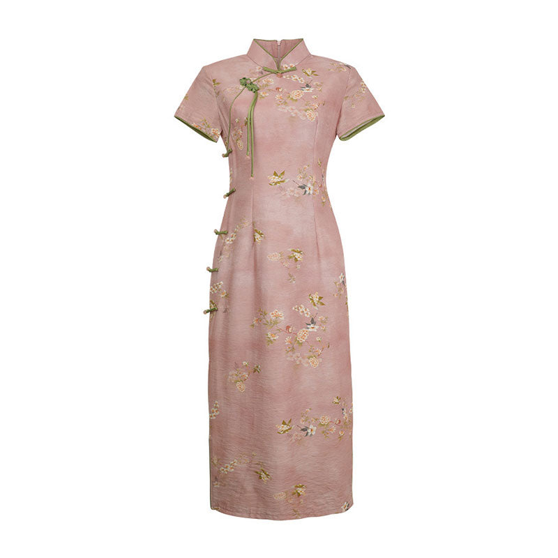 Pink Flower Cheongsam Dress