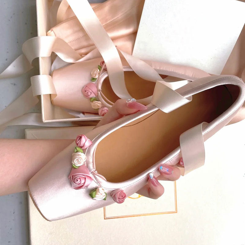 Pink Rose Flower Flats Shoes