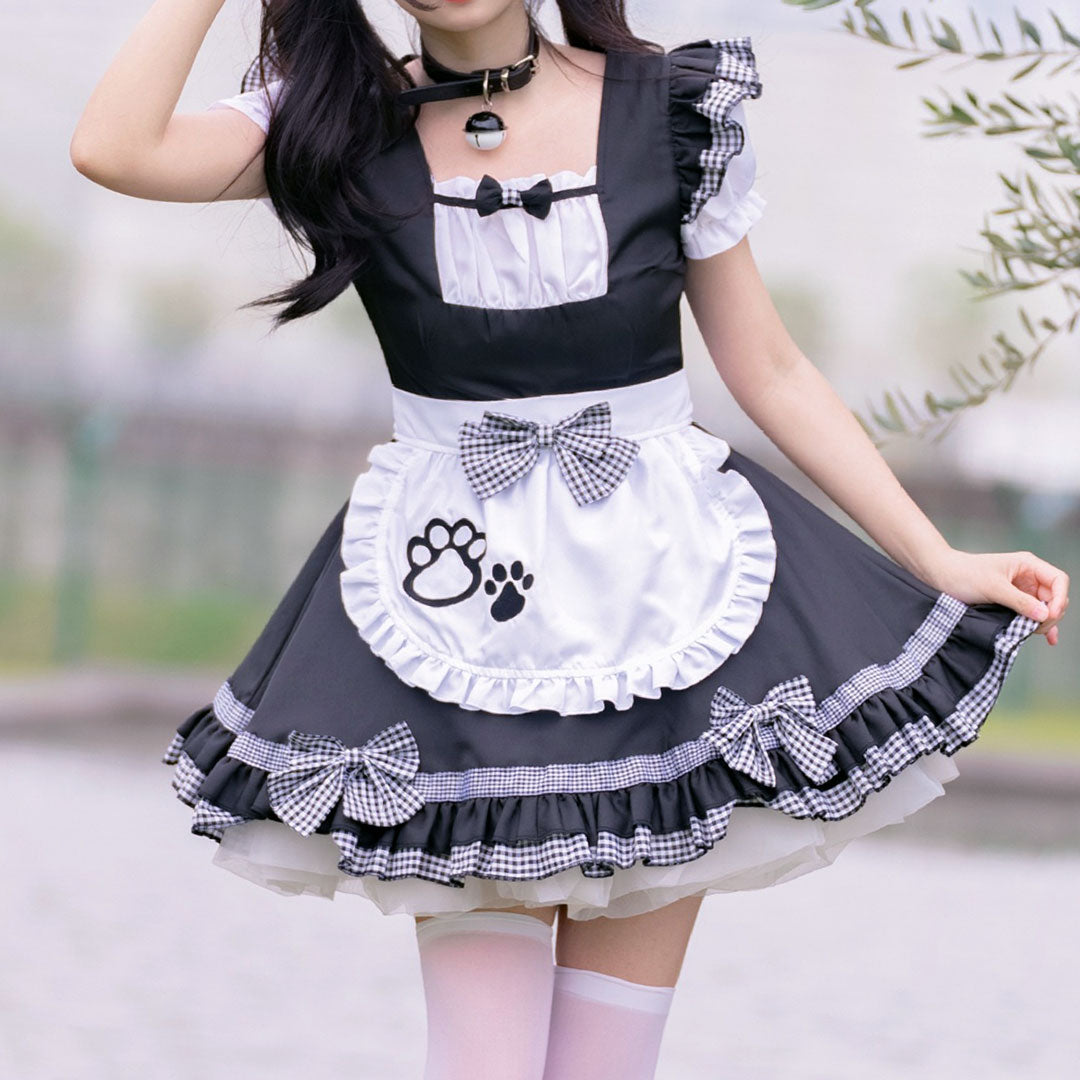 Plaid Bow Cat Claw Maid Dress