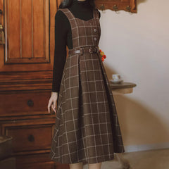 Plaid Woolen Strap Dress