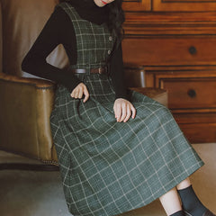 Plaid Woolen Strap Dress