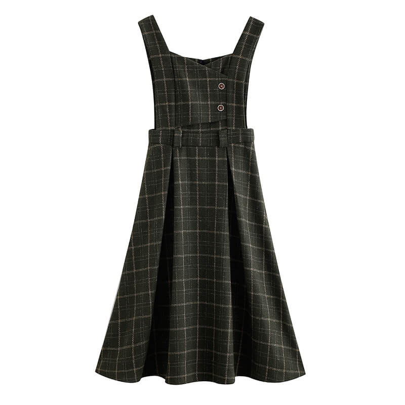 Plaid Woolen Strap Dress