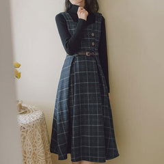 Plaid Woolen Strap Dress