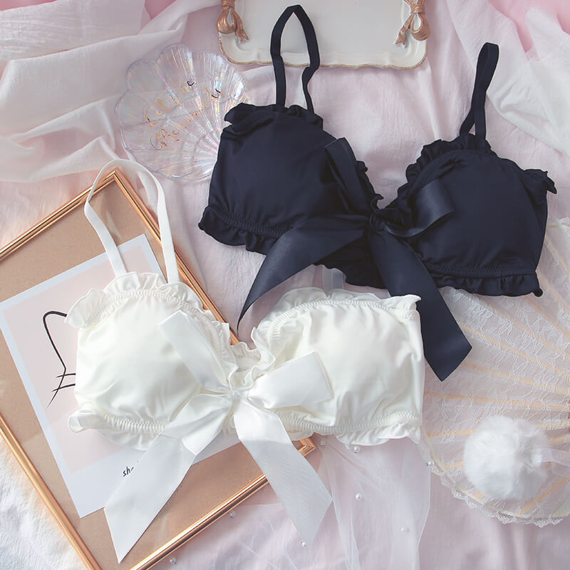 Cute Bow Cotton Underwear Bra Set