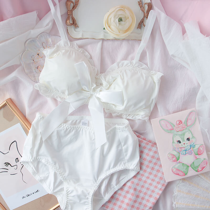 Cute Bow Cotton Underwear Bra Set