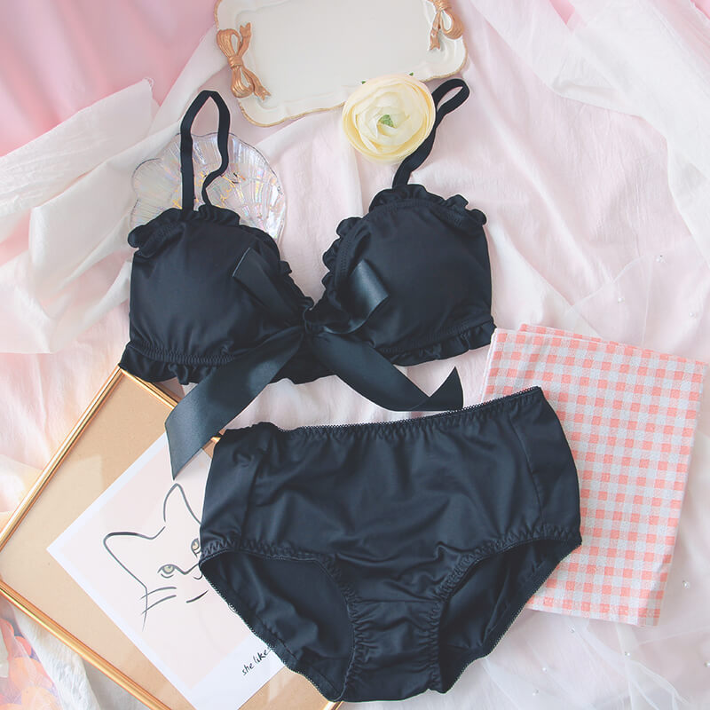 Cute Bow Cotton Underwear Bra Set