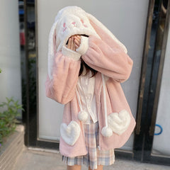 Plush Bunny Hoodie Coat