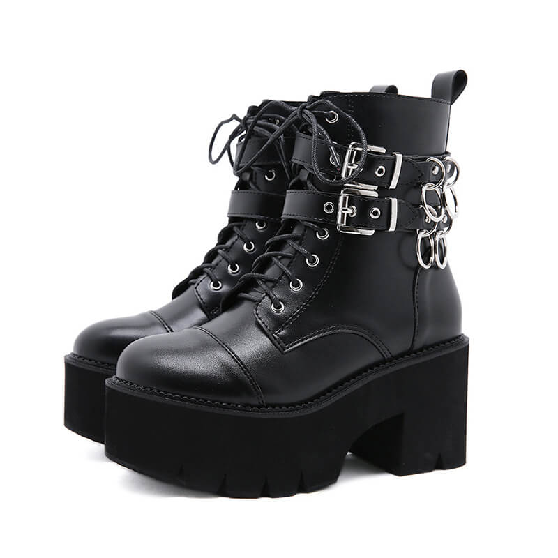 Punk Buckle Ring Platform Boots