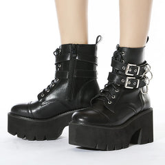 Punk Buckle Ring Platform Boots