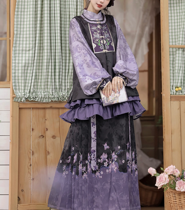 Purple Flower Skirt Blouse Set