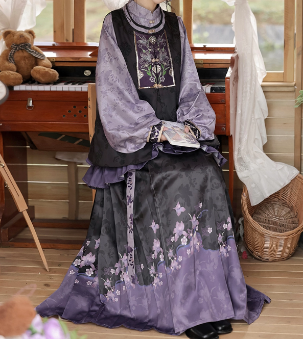 Purple Flower Skirt Blouse Set