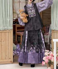 Purple Flower Skirt Blouse Set