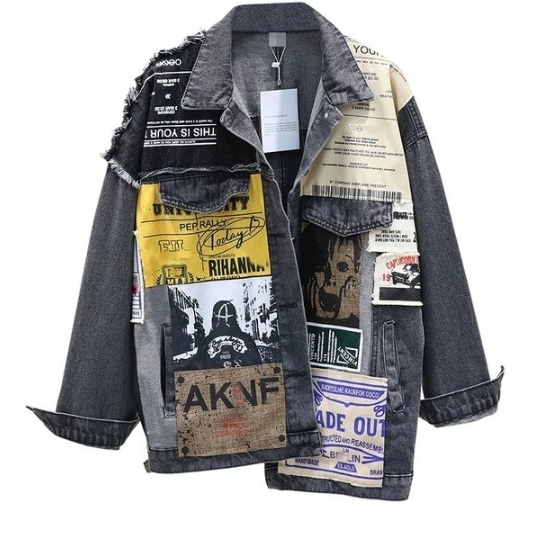 Cloth Stitching Denim Mid-length Jacket