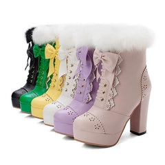 Rabbit Fur Lolita Kawaii Bow Boots