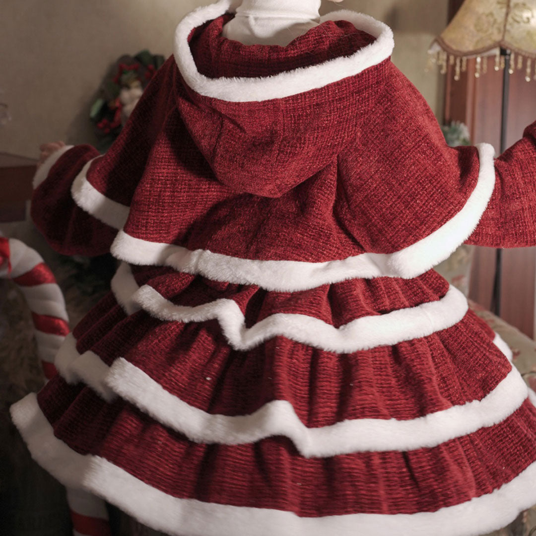 Red Plush Bow Dress Cape Set