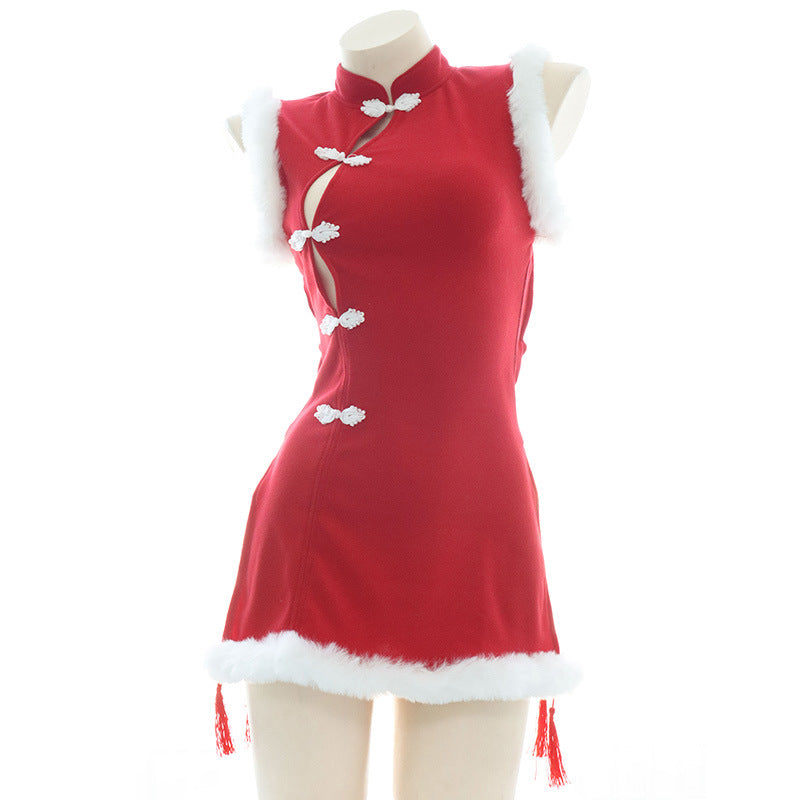 Red Plush Cheongsam Dress