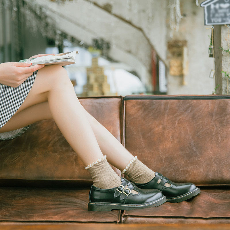 Retro Double Buckle Shoes