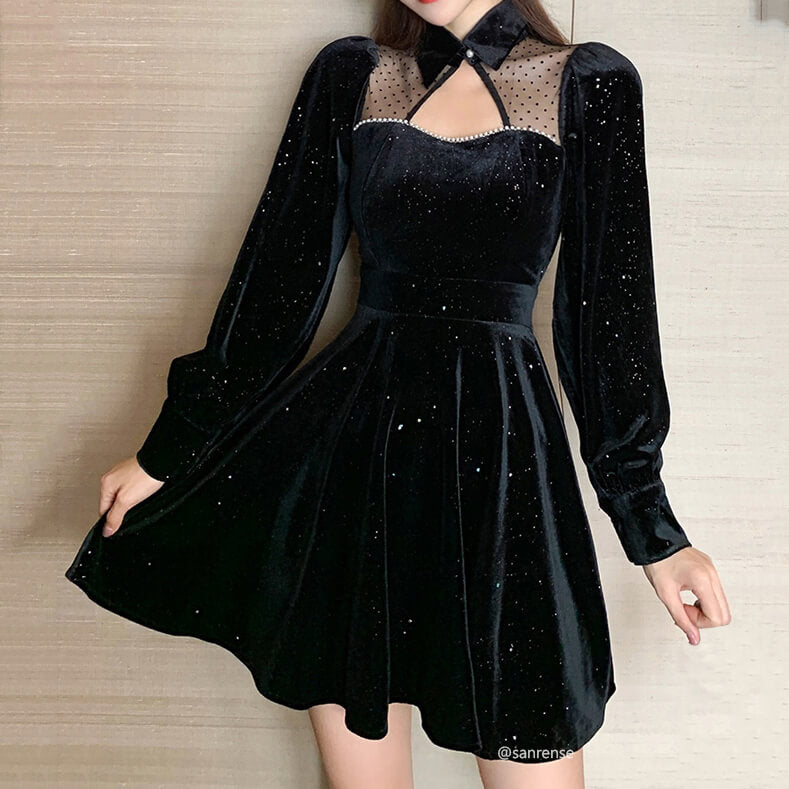 Retro Sparkling Velvet Dress