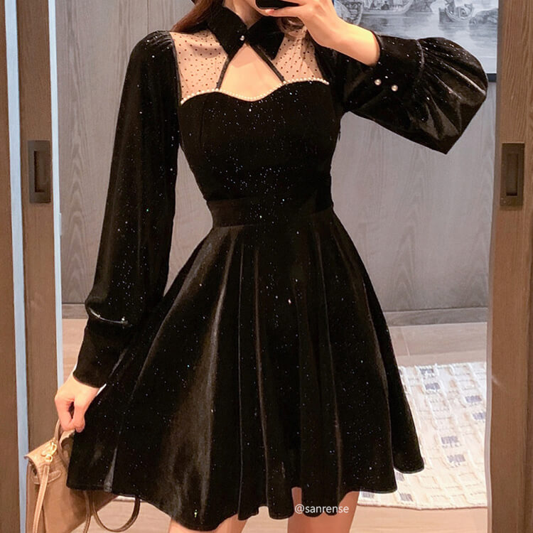 Retro Sparkling Velvet Dress