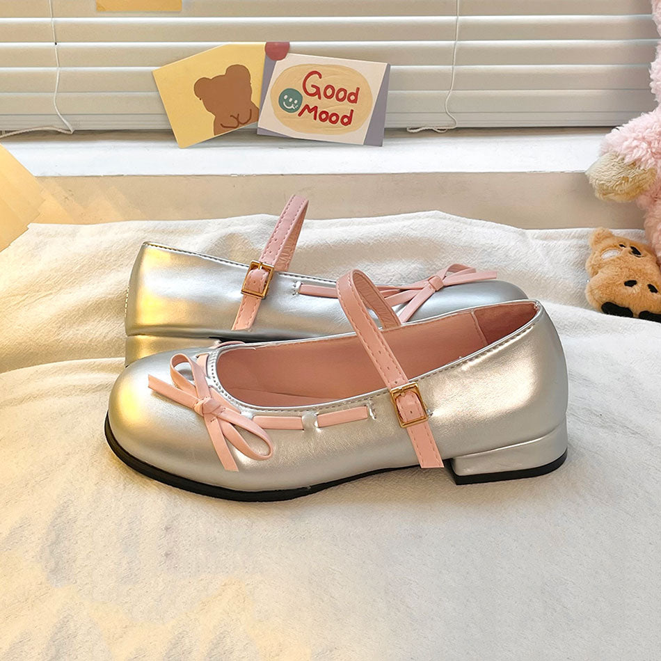 Round Toe Bow Kawaii Shoes