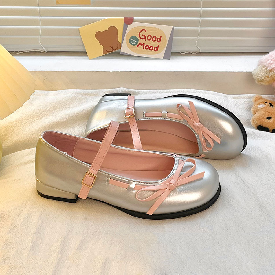 Round Toe Bow Kawaii Shoes