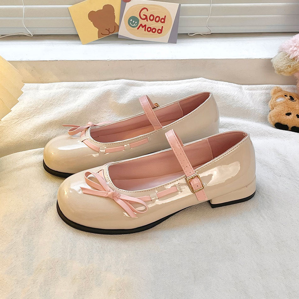 Round Toe Bow Kawaii Shoes