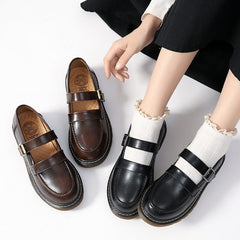 Round Toe Buckle Flat Shoes