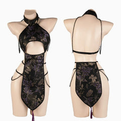 Hollow Tradition Porno Roleplay Cheongsam Two Ways of Wearing Purple Black