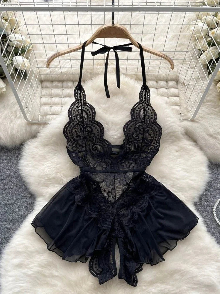 Black Patent Leather Bodysuits Adjustable Buckle Neckline Lace-up Side Waist Form Fitting