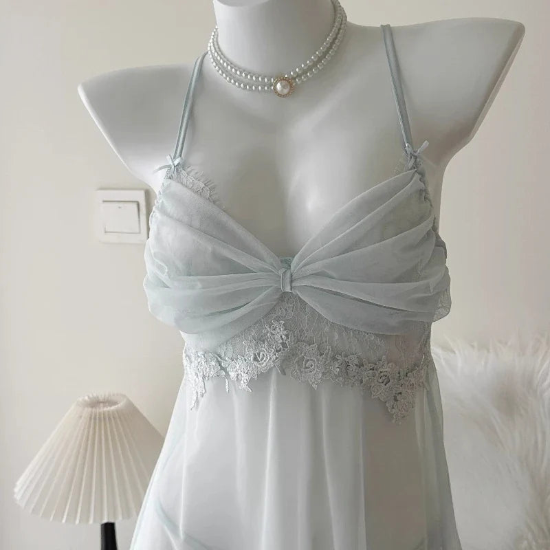 Lingerie Pajama Female Nightgowns Mesh Lace Transparent Underwired NightNighties Dress