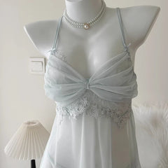 Lingerie Pajama Female Nightgowns Mesh Lace Transparent Underwired NightNighties Dress
