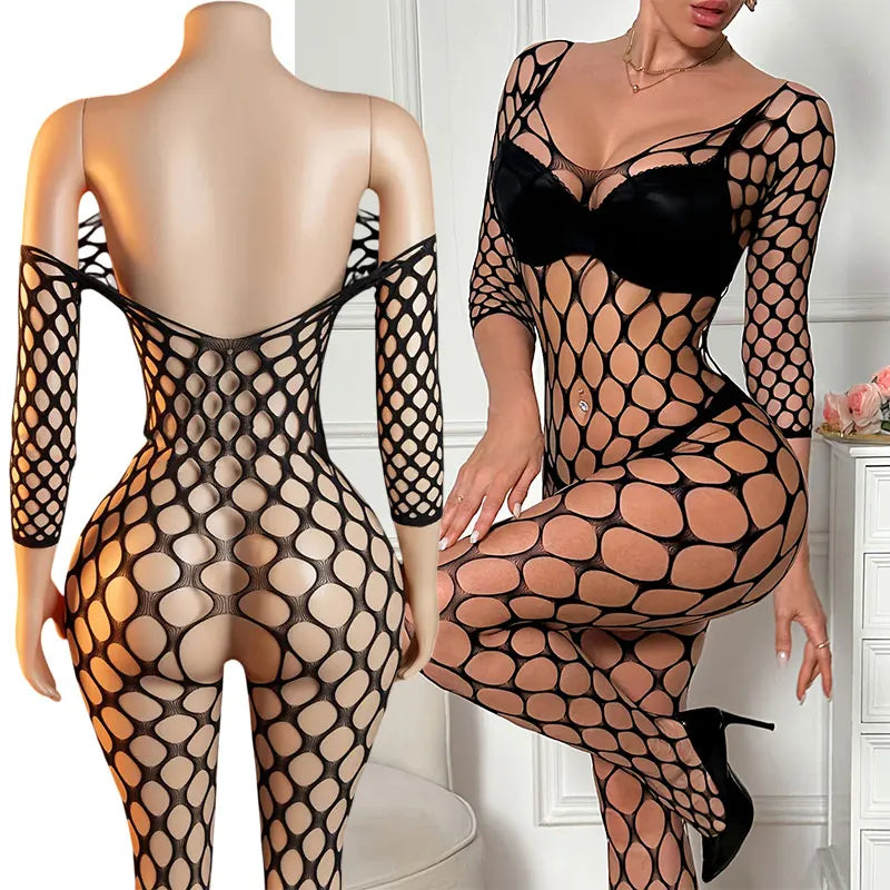 Porn Crotchless Lingerie Hot Tights Fishnet Bra Bodysuit Set